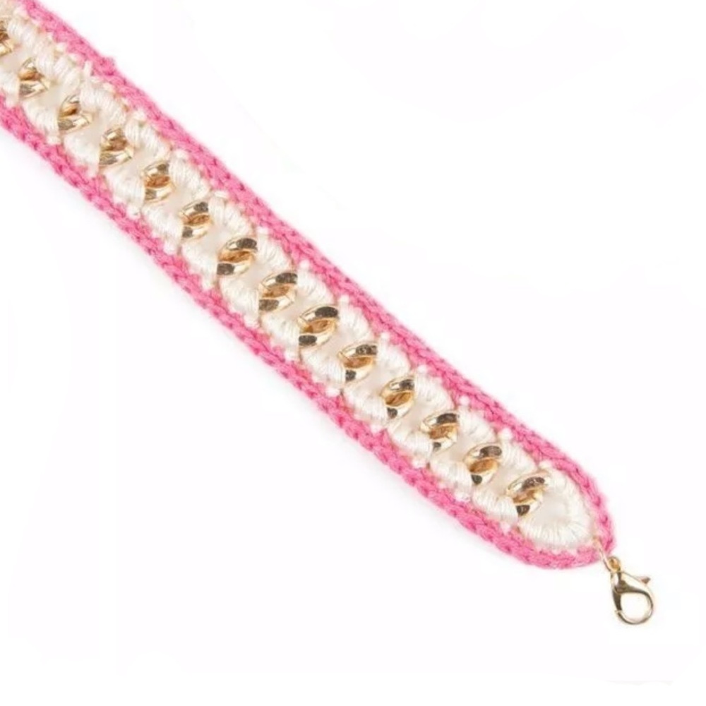 ▪️Plunder Pink White & Gold Knit Bracelet - Picture 3 of 3